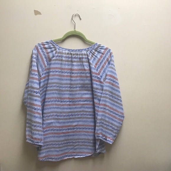 Roller Rabbit Cotton Blue Striped Shirt Elastic Sleeves Sz Large - Picture 8 of 10